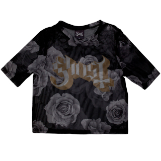 Sieťovaný crop top Ghost - Logo & Roses